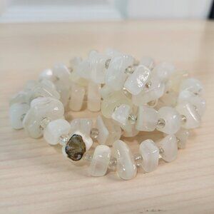 Antique Vintage Midcentury Moonstone Polished Squared Bead Barrel Clasp Necklace